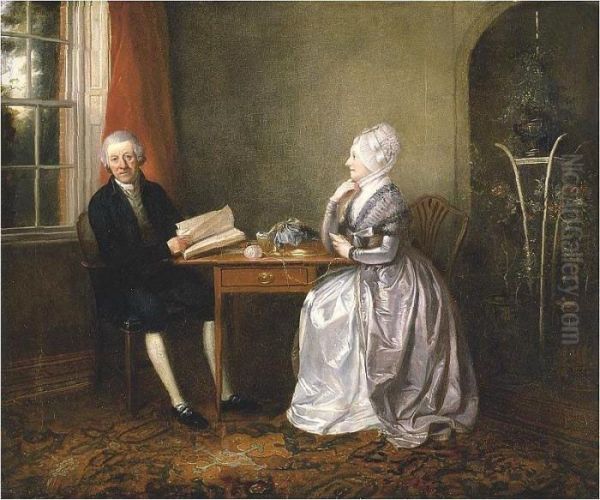 Thomas Grant And His Wife Mary, Seated In An Interior Oil Painting by John Thomas Seton