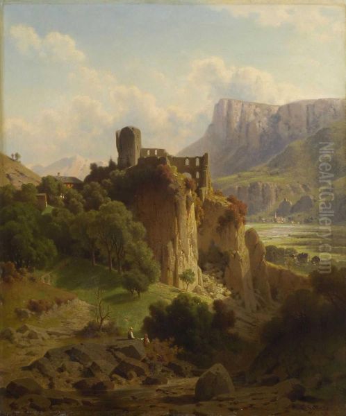 Blick Auf Die Brunnenburg Und Das Etschtal Oil Painting by Wilhelm Anton Maria Settari