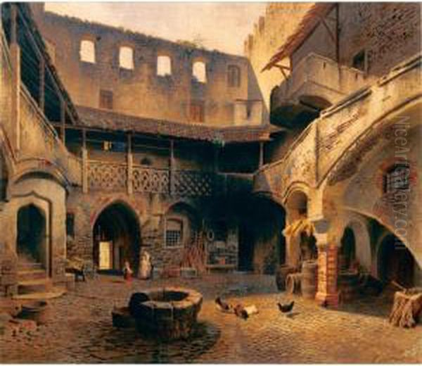 In Cortile Oil Painting by Wilhelm Anton Maria Settari