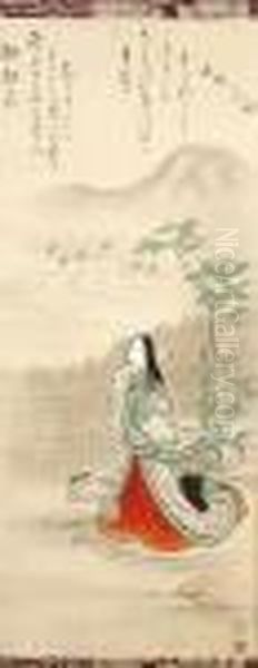 An Exalted Woman Listening To Birds Under Loquat Tree Oil Painting by Tsukioka Settei