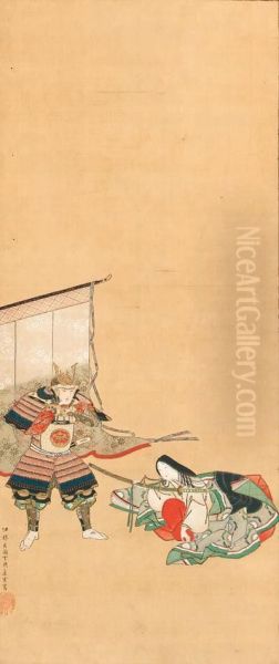 The Night Attack On Horikawa Palace: Yoshitsune And Ladyshizuka Oil Painting by Tsukioka Settei