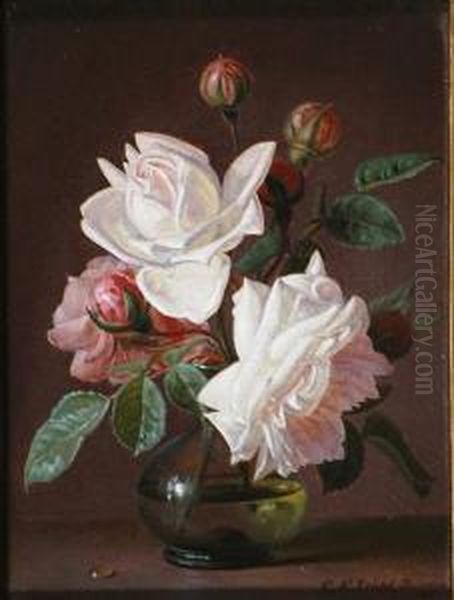 'blumenstuck', Roses In A Vase Oil Painting by Johann Friedrich Seupel