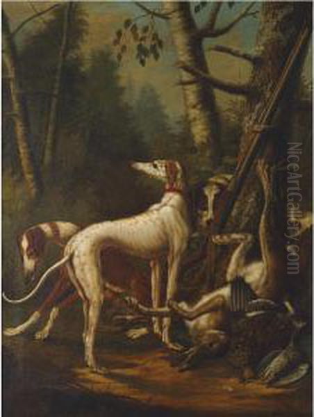 Hounds With Game Oil Painting by Johann Friedrich Seupel