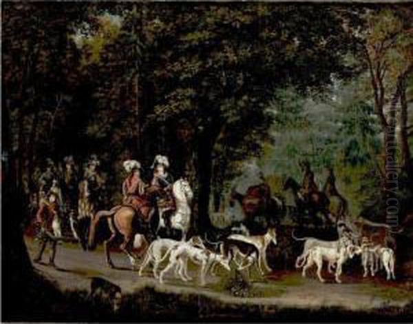 Hunting Party Oil Painting by Johann Friedrich Seupel