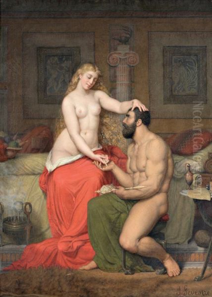 Hercule Et Omphale Oil Painting by Jules Marie Sevestre