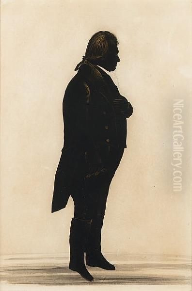 A Silhouette Of A Gentleman, Standing Full-length, Profile To The Right, Wearing Frock Coat, Breeches And Boots, A Pair Of Spectacles In His Hand, His Hair Worn En Queue Oil Painting by Seville W. & Son