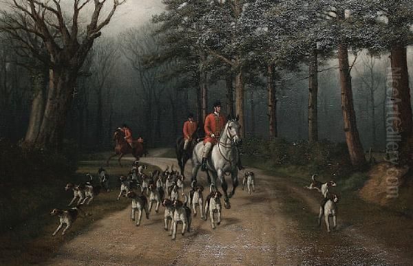 A Misty Start To The Hunt Oil Painting by William A. Sextie