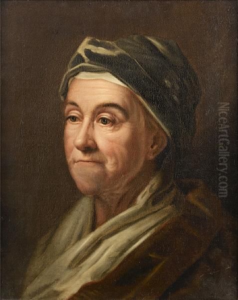 An Elderly Lady In A Blue Velvet Hat Oil Painting by Christian Seybold