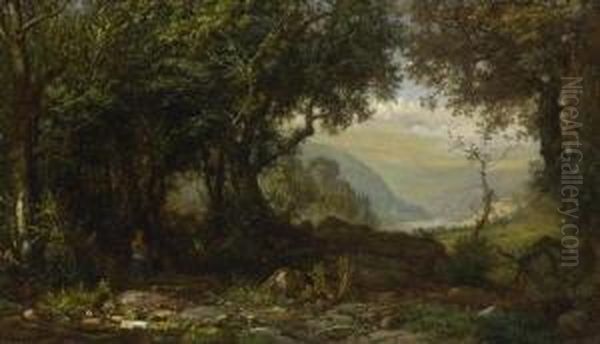 Zwei Madchen Auf Dem
 Waldweg. Oil Painting by Eduard Gustav Seydel