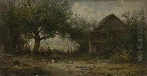 Mittagsrast Unter Der Dorflinde Oil Painting by Eduard Gustav Seydel