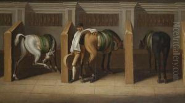 Horses Belonging To His Grace The Duke Of Grafton Oil Painting by James Seymour