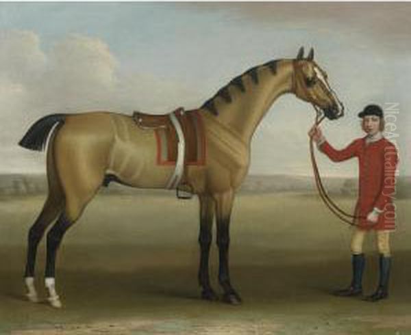 Cato, A Bay Racehorse, With A Groom In A Landscape Oil Painting by James Seymour