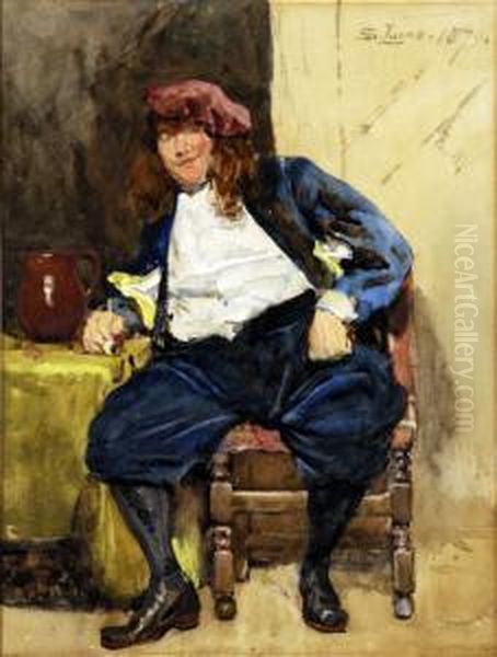 Study Of A Merry Toper, Seated Holding His Pipe Besides A Jug Of Ale Oil Painting by Lucas Seymour