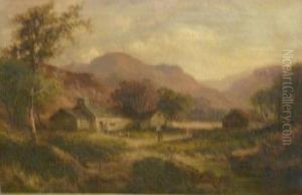 Highland Croft With Figures And Chickens Oil Painting by Thomas, Tom Seymour