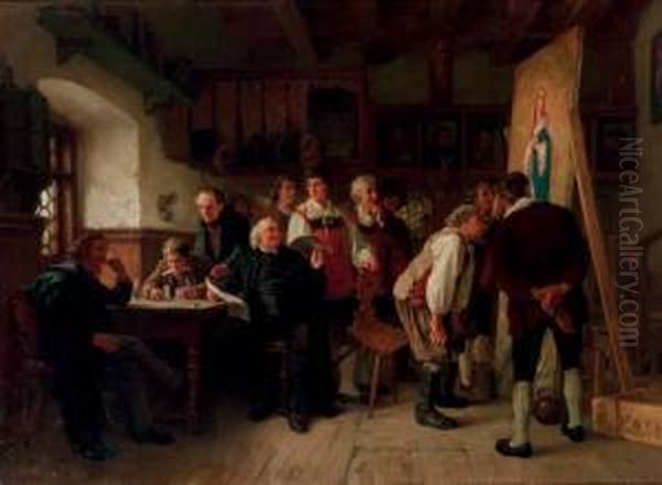 Das Neue Altarbild: Inspecting The Commission Oil Painting by Carl Maria Seyppel