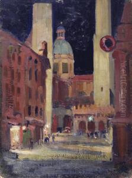 Piazza Di Bologna Oil Painting by Gustavo Sforni