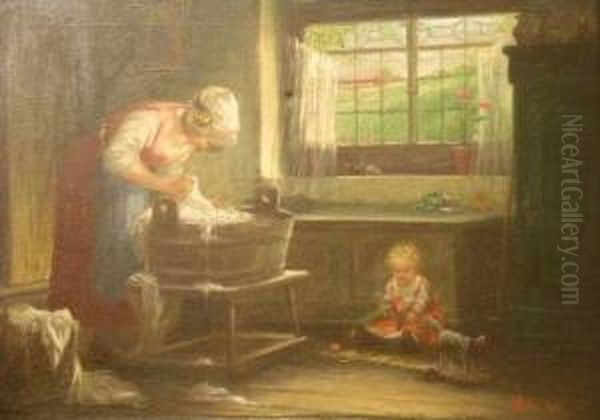 Morning Laundry Oil Painting by V. Shamberk