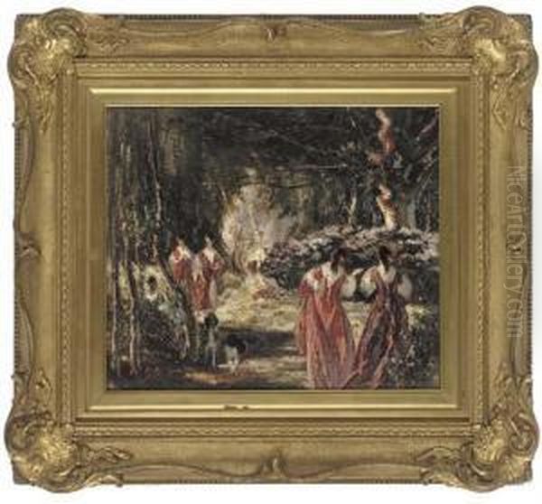 Elegant Figures In A Woodland Clearing by William Somerville Shanks