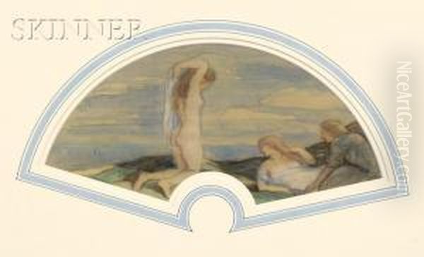 Lot Of Twofigure Studies Of Bathers, Possibly Fan Designs Oil Painting by Charles Haslewood Shannon