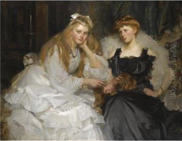 Portraits Of Lorna And Dorothy Bell, Daughters Of W. Heward Bell, Esq. Oil Painting by James Jebusa Shannon