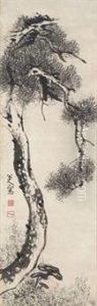 Pine And Lingzhi Oil Painting by Bada Shanren