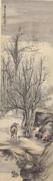 Tree In Winter Scenic Oil Painting by Zhang Shanzi