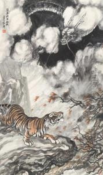 Tiger Oil Painting by Zhang Shanzi