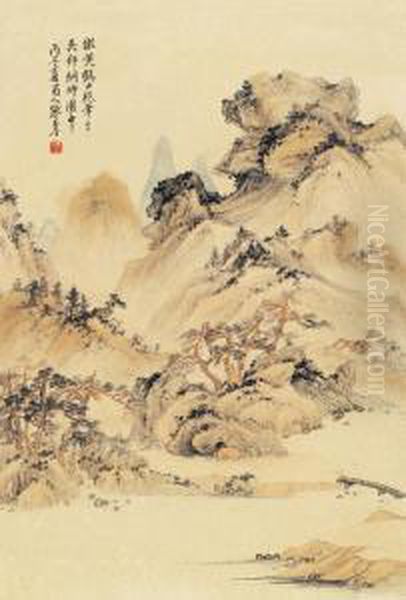 Landscape In The Style Of Wangmeng Oil Painting by Zhang Shanzi