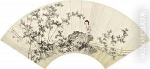 Lady Resting Under The Bamboo Oil Painting by Chen Shaomei