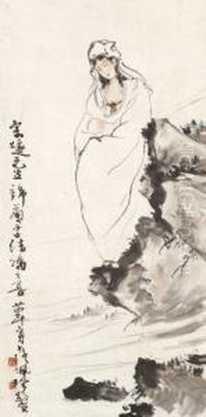 Guanyin With A Child Oil Painting by Huang Shaoqiang