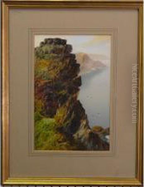 Rocky Outcrop On A Cliff In A West Country Coastal Landscape Oil Painting by John Shapland