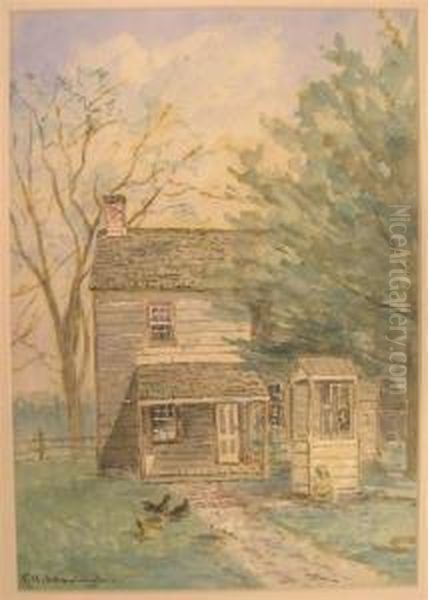 House With Chickens In Yard Oil Painting by F. H. Shapleigh