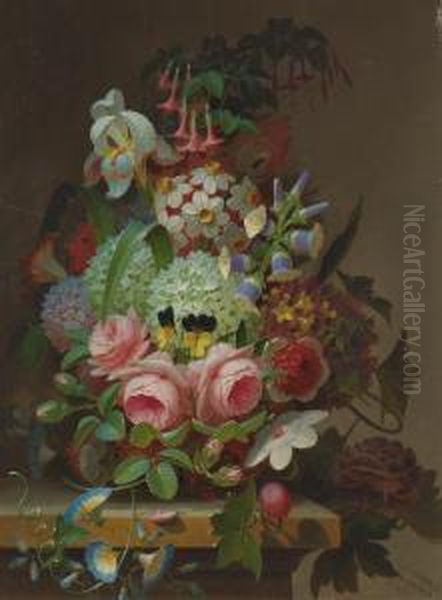 Floral Still Life Oil Painting by James C Sharp