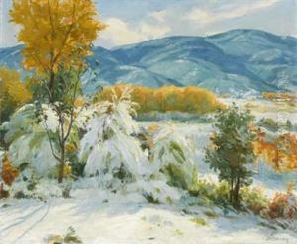 October Snow - Taos Valley (from My Studio) by Joseph Henry Sharp