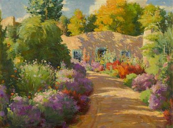 Wild Asters And Burning Bush - Roadway To Studio Oil Painting by Joseph Henry Sharp