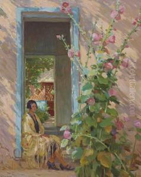 A Sunny Day In Taos Oil Painting by Joseph Henry Sharp