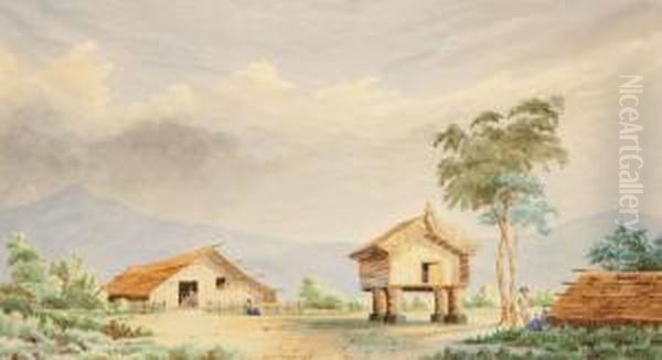 Native Storehouse Oil Painting by Alfred Sharpe