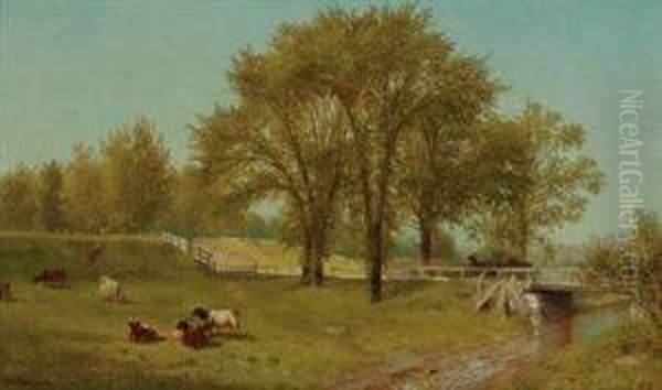 Cows In The Pasture Oil Painting by Aaron Draper Shattuck