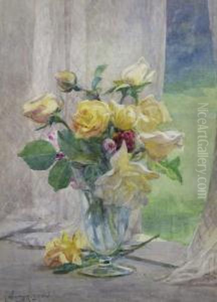 Roses On A Window Ledge Oil Painting by Arthur Winter Shaw