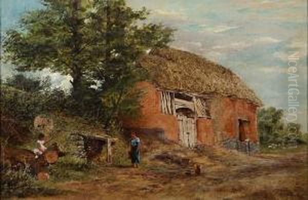 An English Farm Scene With Children Playing In The Foreground by George Shaw