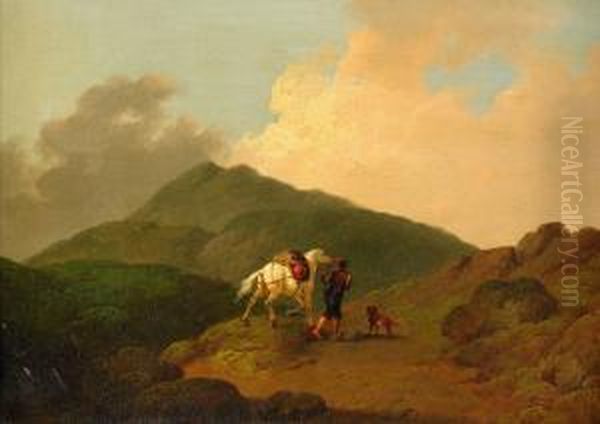 Bergslandskap Med Ryttare Och Hund Oil Painting by Joshua Shaw