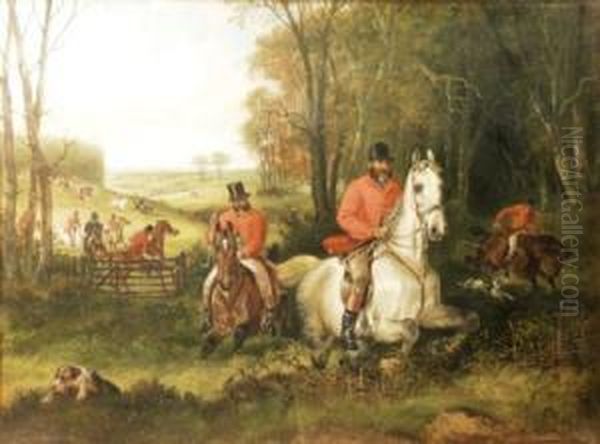 A Hunt Leading Into A Wood Oil Painting by Charles Waller Shayer