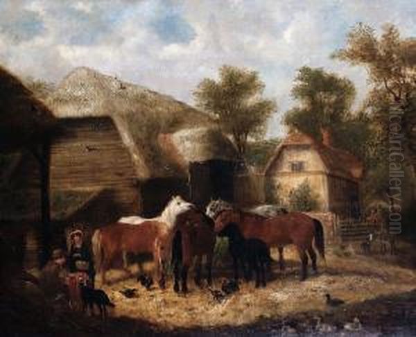 Horses At A Trough; Horses At Rest, Apair Oil Painting by Charles Waller Shayer