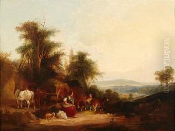 Travelers Pausing By The Roadside Oil Painting by William Joseph Shayer