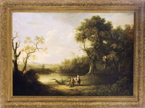 A Couple And Dog By The River Oil Painting by William Joseph Shayer