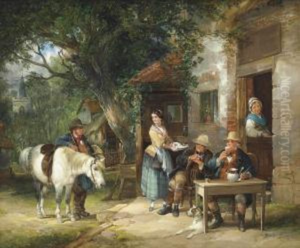 Outside The Royal Oak Oil Painting by Snr William Shayer