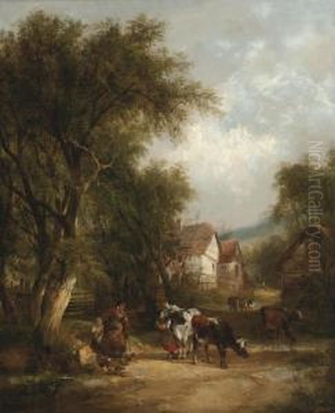 A Conversation On The Road To Market Oil Painting by Snr William Shayer