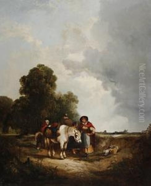 Gypsies In A Field Oil Painting by Snr William Shayer