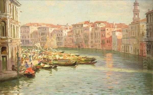 The Grand Canal Near The Rialto Fishmarket, Venice Oil Painting by Thomas Fred. Mason Sheard