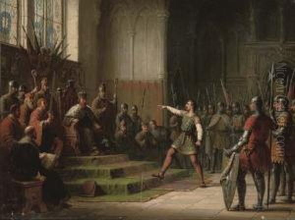 Richard The Lionheart On Trial Before The German Court At Worms Oil Painting by Andrew Sheerboom